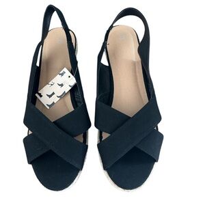 Black CrissCross Espadrille Sandal Wedge Size 10 NEW
